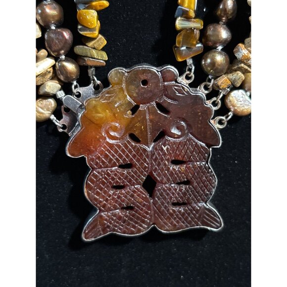Multi-Strand 18" Sterling silver Necklace W/ Bronze Pearls Tigers Eye Jasper & C - Picture 2 of 12